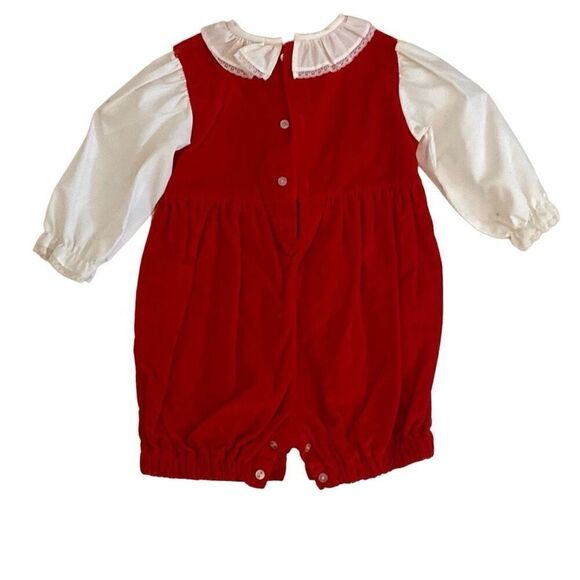 Vintage Petit Ami Red Velour Romper Baby 3-6 Months Size Christmas - Picture 3 of 4